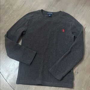Polo by Ralph Lauren Charcoal Long Sleeve Tee with Red Logo